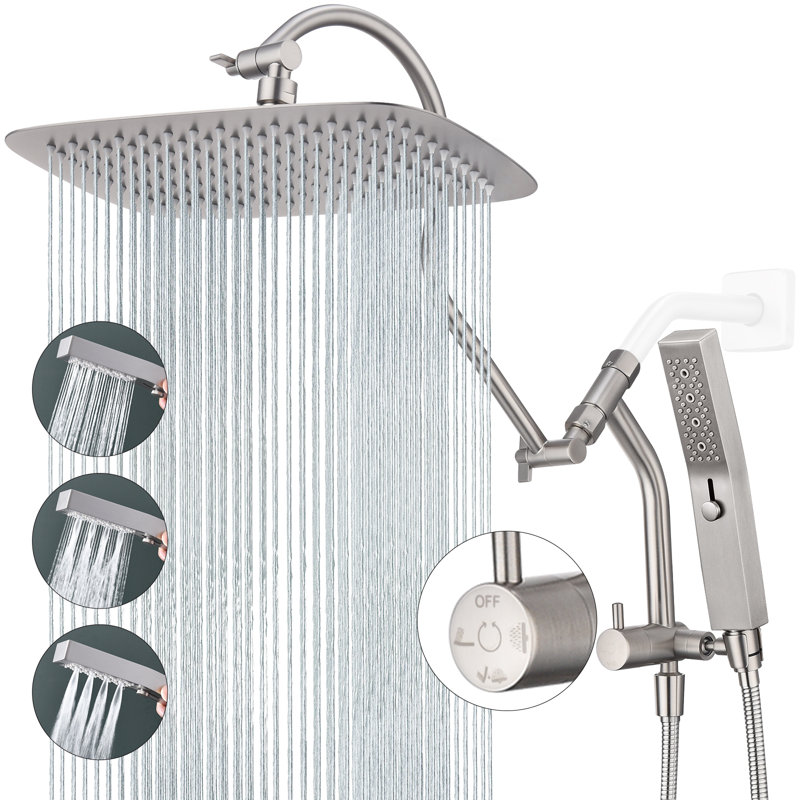 All-metal Dual Shower Head with Massage Mode Equipped , Brushed Nickel, 12"