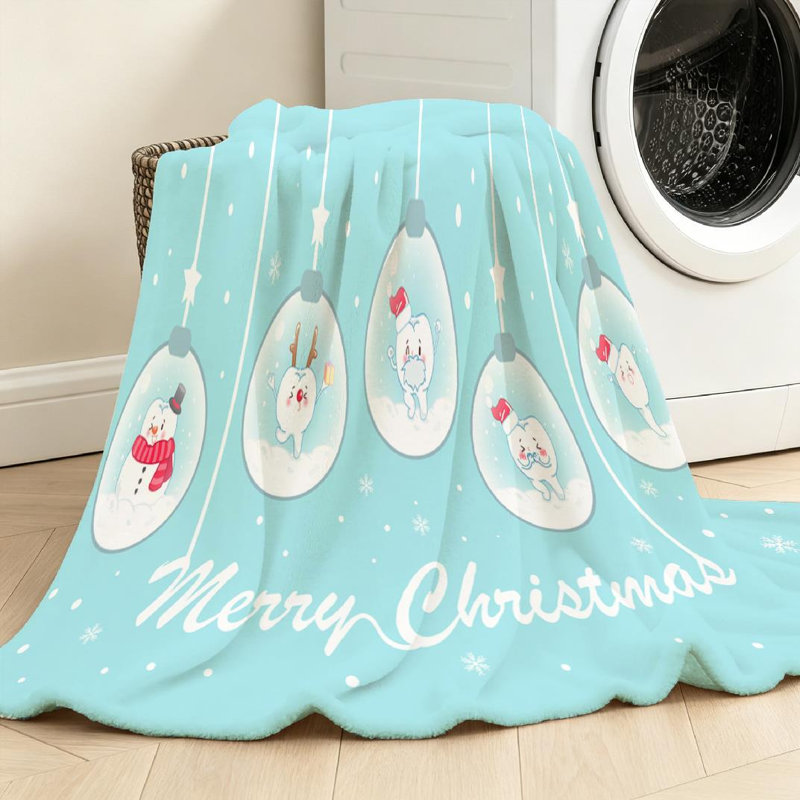 Jeté en molleton blanc ultra doux en flanelle, imprimé mignon d'un côté de Noël, Jeté 30 po x 40 po