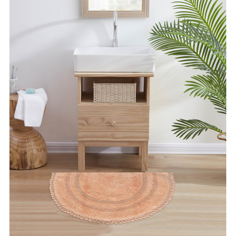 Akifumi 100% Cotton Non-Slip Bath Rug, Peach