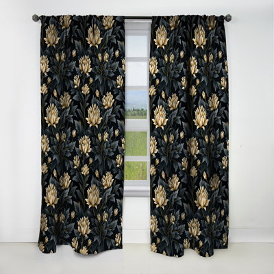 Opulence de fleur de damas noire et beige I - Rideau damassé - Rideau occultant - 1 panneaux