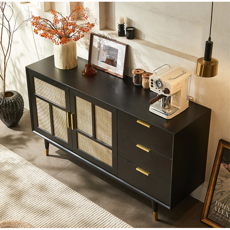 Wabi-sabi Style Solid Wood & Rattan Sideboard
