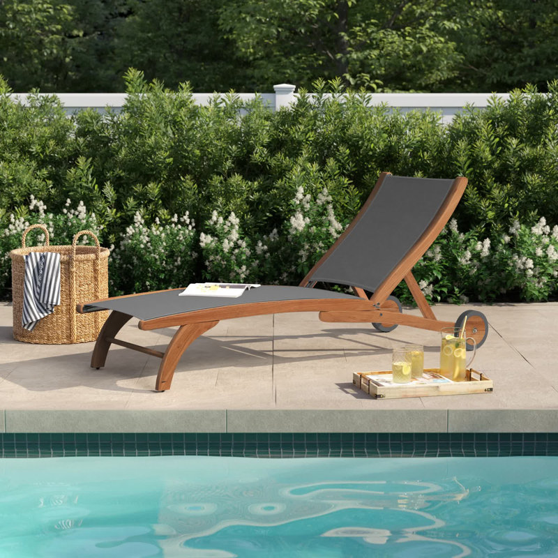Tolya Outdoor Teak Wood Chaise Lounge, Blue