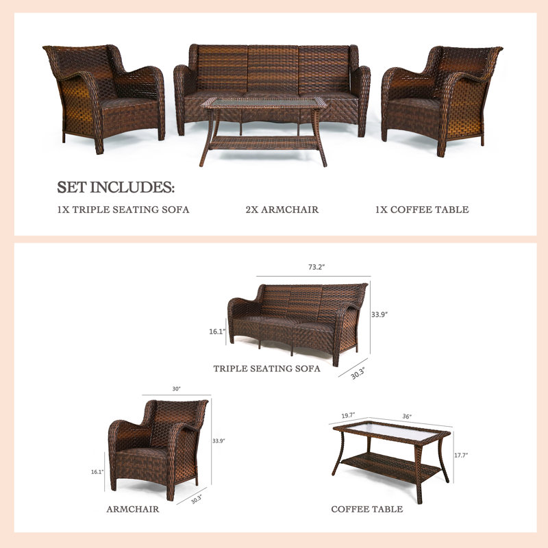 Lorentz All-Weather Wicker Sofa Seating Group with Steel Frame
