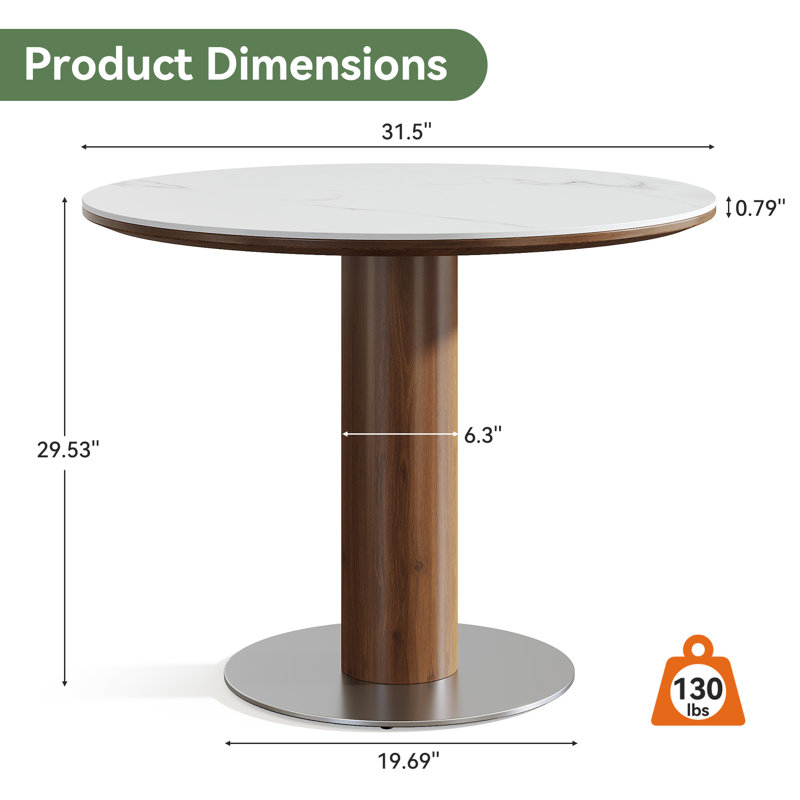 Sintered Stone Round Dining Table, 31.5" Modern Circle Kitchen Table With Stainless Steel Base For 2-4