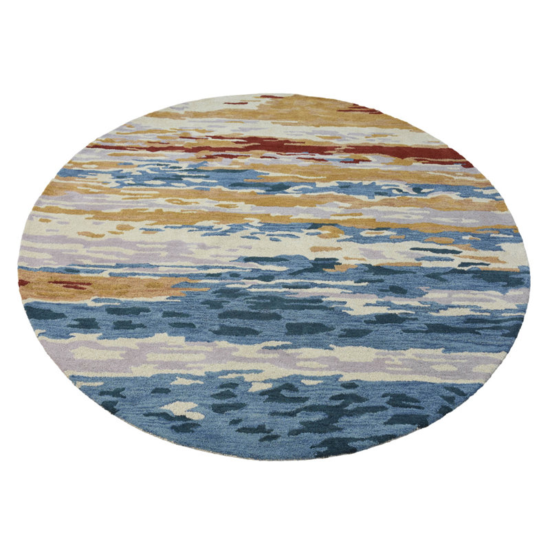 Hand Tufted Wool Eco-Friendly Round Area Rugs - Round, Multicolor, Abstract Modern Design, High Pile Thick Handmade Anti Skid Area Rugs for Living Room, Bed Room