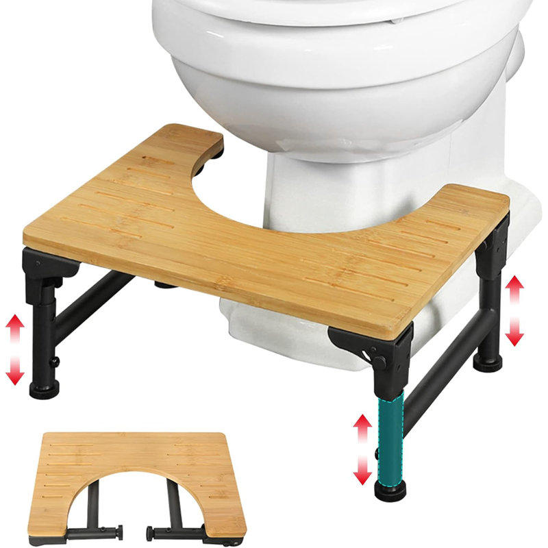 Bamboo Toilet Stool Iron 7''& 8''& 9'' Adjustable Heights Foldable Poop Stools with Non-Slip Layer for Adults, Children, Pregnant Women, The Old