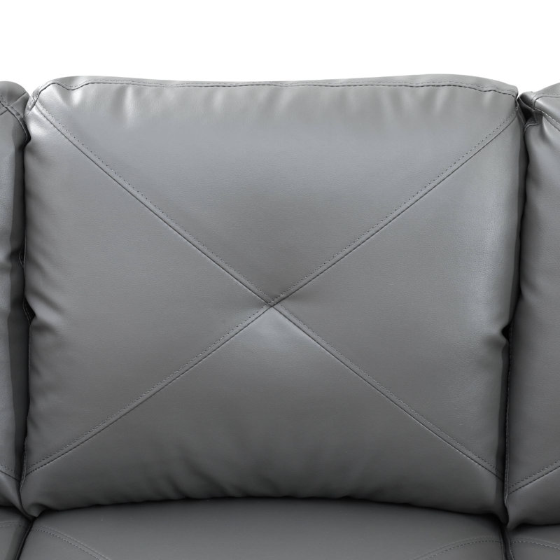 Glennia Faux Leather L-Shaped Sectional, Gray Faux Leather, Right Hand Facing