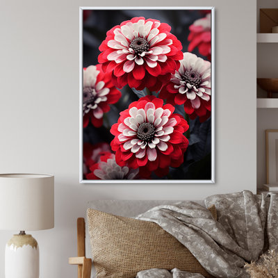 "Red Zinnias Zestful II", reproduction sur toile encadrée