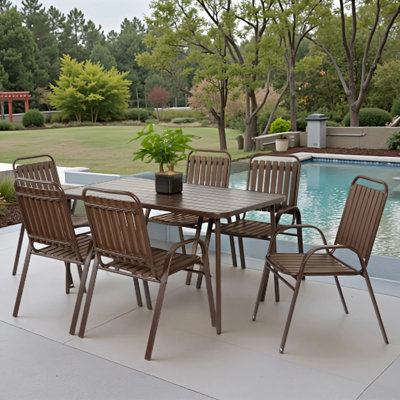 Ensemble de salle à manger 7 pièces pour patio, table d'extérieur et 6 chaises en plastique avec coussins, ensemble de mobilier de jardin en acier résistant aux intempéries avec table basse, housses imperméables et résistantes à la décoloration, 
