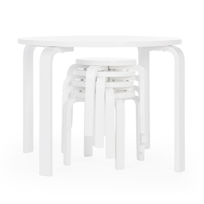 Nordic Toddler and Kids 5 Piece Round Table and Stool Set