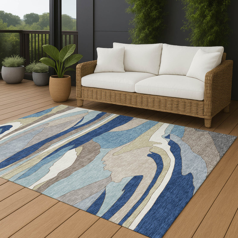 Machine Washable Indoor/Outdoor Chantille ACN2777 Abstract Rug, 8' x 10', Baltic