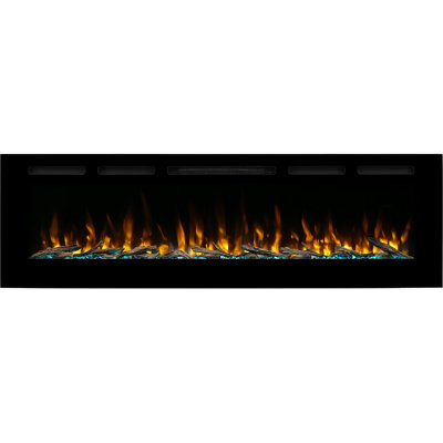 Contemporary 60 Inches Recessed Electric Fireplace for 2 X 6 Stud, 14 Fuel Bed Colors - Realistic 4 Flame Colors, 1500/750 Watt Heater, Thermostat and Timer Set by Remote, Log - Crystal, Black