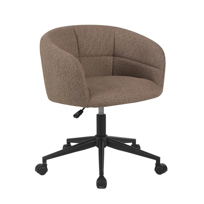 Chaise de coiffeuse pivotante avec roulettes Kaylee, dossier tonneau capitonné en tissu souple, rotation à 360 degrés, Sable