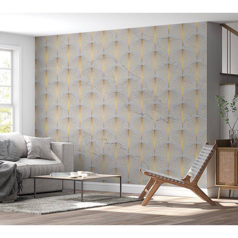 Murale abstraite pelez et collez - Motif linéaire avec or, L 41 po x l 57 po