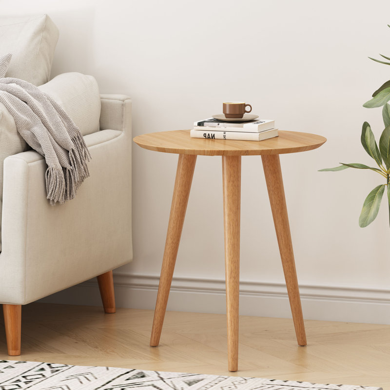 Bryoni Round Mid-Century End Table, Natural