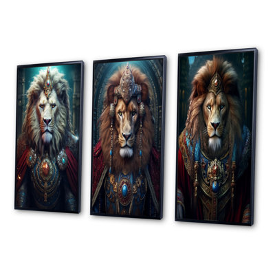 " Majestic Lion Portrait Ancient King II " 3 - Pieces