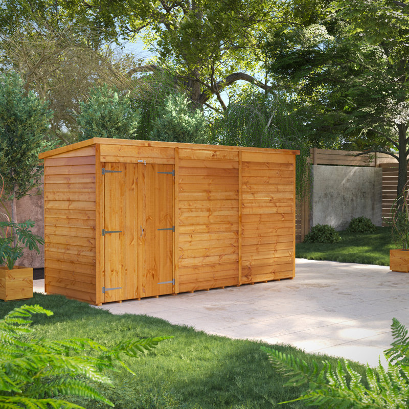 Powersheds Timber Overlap Windowless Pent Garden Shed, Double Doors