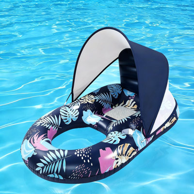 Inflatable Pool Float Chair With UPF 50+ Adjustable Canopy, Large Adult Floating Lounger With 2 Cup Holders, For Pool Party, Beach, Lake, River, Sea, Outdoor