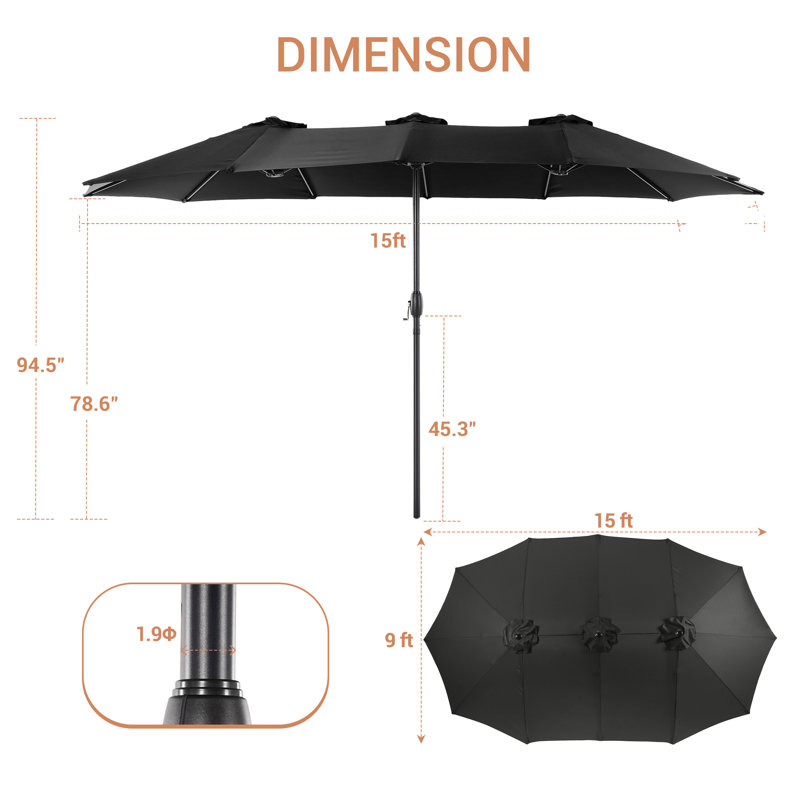 Parasol de marché 108 po Sabrie, Noir