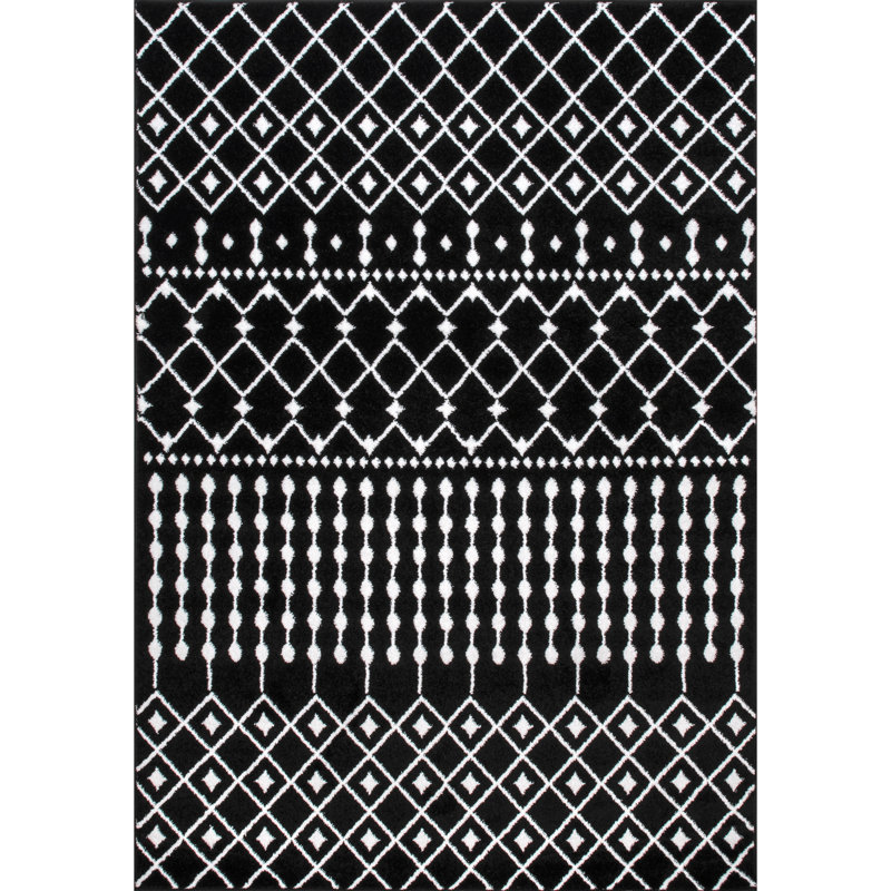 Cantin Moroccan Performance Black/White Rug, Rectangle 4' x 6'