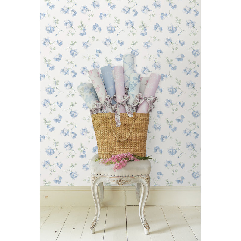 Rouleau de papier peint adhésif Ribbon Rosa, L 20,5 po x L 18 po, Bleu, Peler et coller