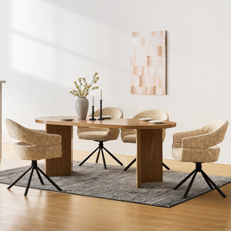 Single Swivel Dining Chair, Fabric Accent Armchair With 360° Base Upholstered Occasional Chair, Yellow