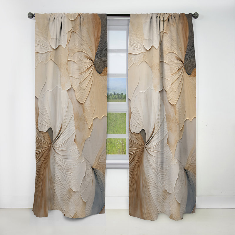 Beige minimalisme élégance en fleurs - rideau fleurs - rideau occultant floral - 1 panneaux, L 52 po x L 120 po