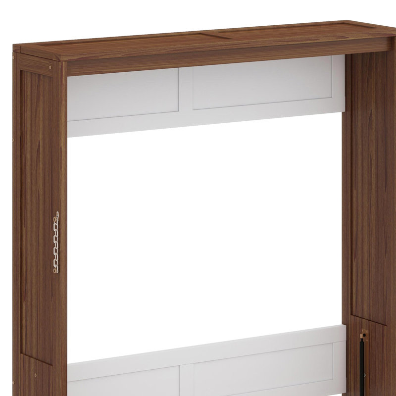 Lit escamotable avec bureau escamotable Murphy, Noyer / Blanc