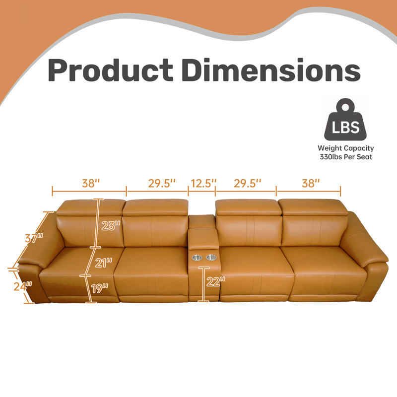 Power Recliner Sofa Set, 4-Seat Reclining Sectional Sofa With Adjustable Headrest & Power Recline, Breathable Leather With Storage Console & USB Ports, Easy Assembly Living Room Furniture Sets