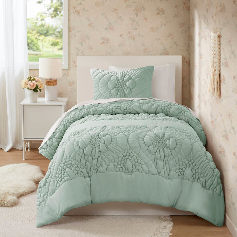 Ensemble d'édredon de style contemporain, Édredon simple et 1 taie d'oreiller, Sauge