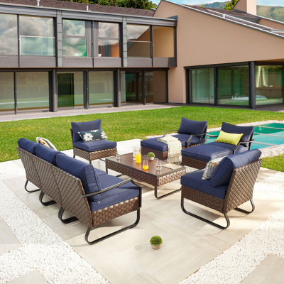 Heiman Wicker 7 - Person Patio Conversation Set with Cushions