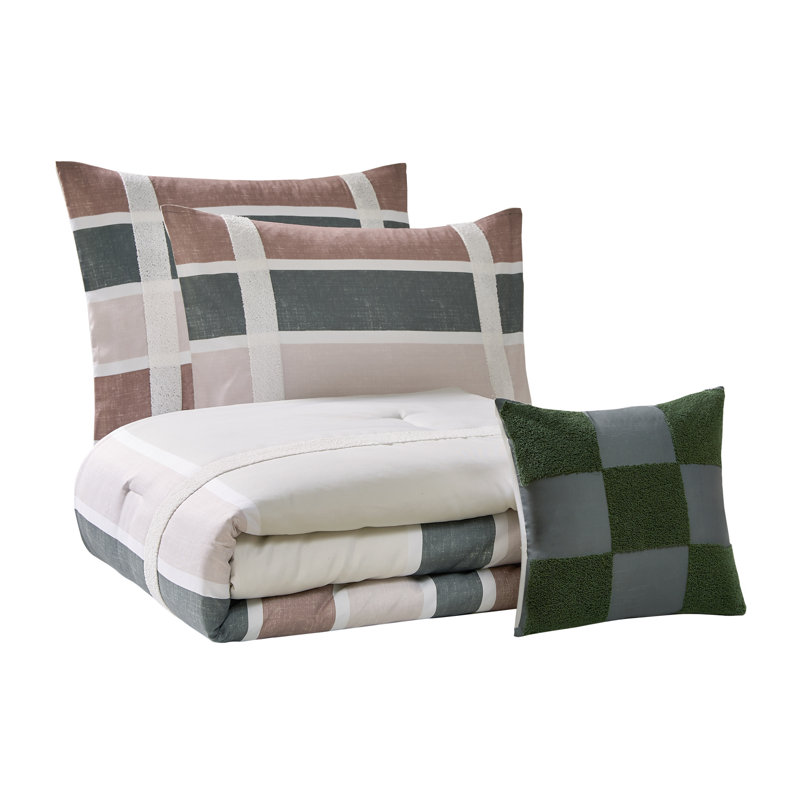 Roxy Polyester Checkered Comforter Set, King Comforter + 2 King Shams