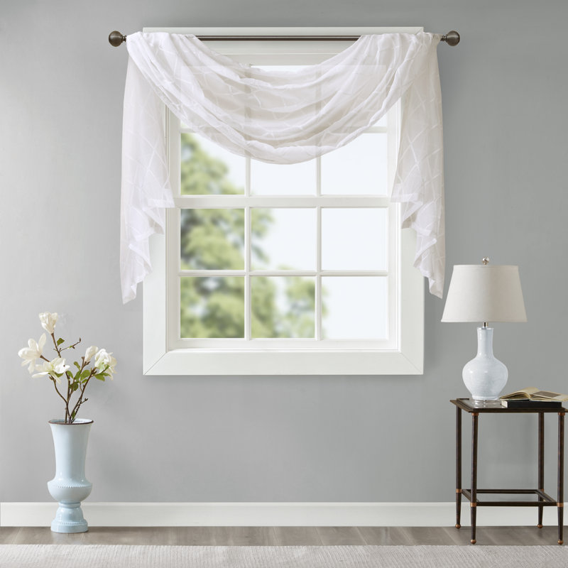 White Diamond Sheer Embroidered Ground Length Window Scarf