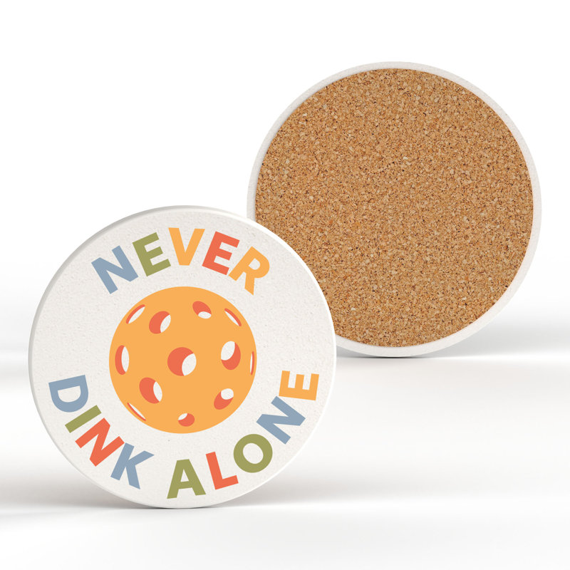 Never Dinking Alone Black Ceramic Round Coaster, Multicolour