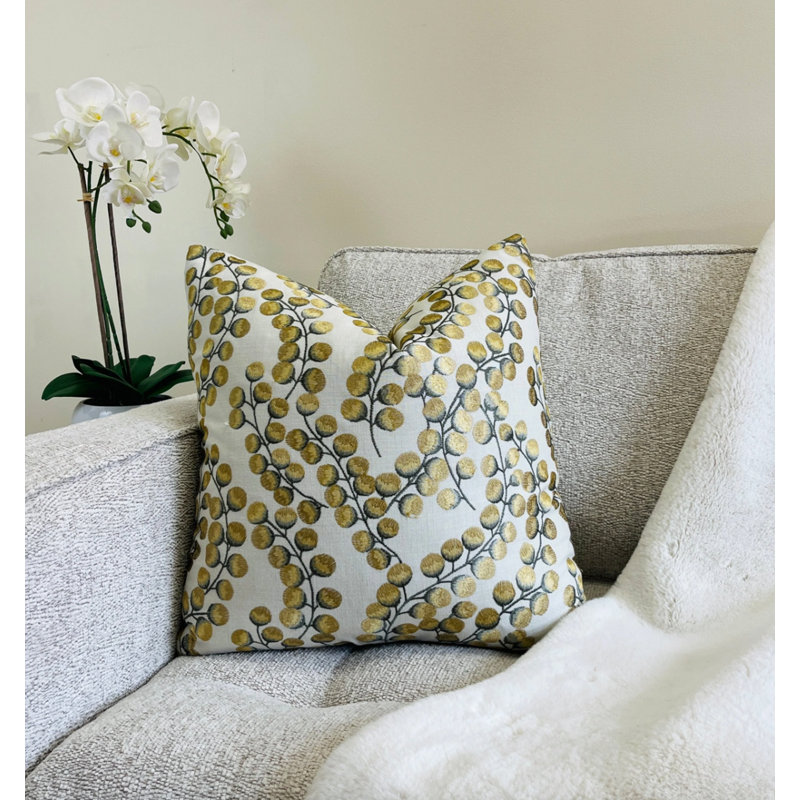 Housse de coussin brodée à feuilles d'or brodées, H 20 po x l 20 po