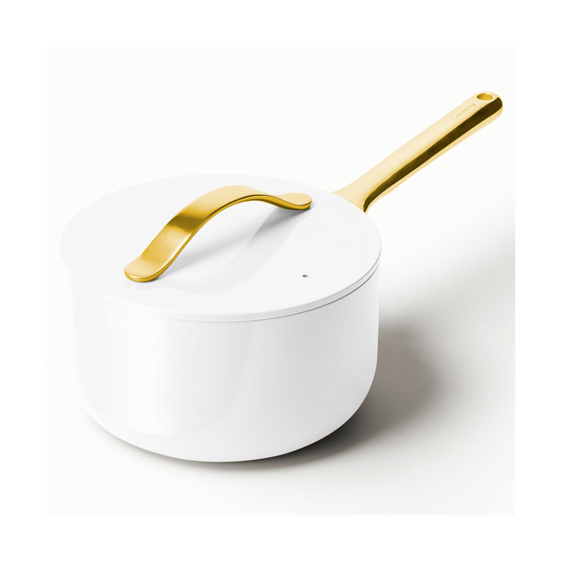 Caraway 3qt Iconics Nonstick Ceramic Saucepan, White/Gold
