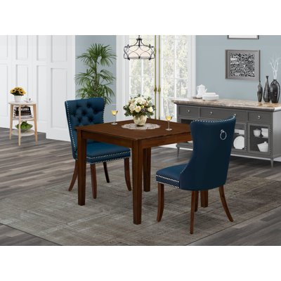3 Piece Dinette Set for Small Spaces Includes a Square Dining Table and 2 Polyester Fabric Padded Chairs, Antique Walnut