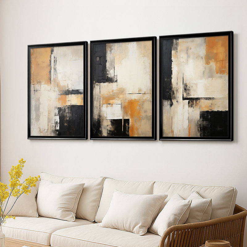 ABSTRACT Series CECLXX - Toile tendue avec châssis sur mesure - 3 pièces, Noir, H 21 po x l 30 po