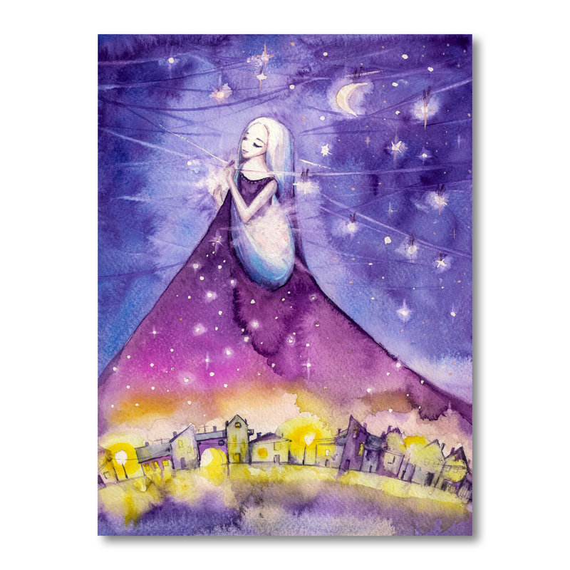 Night Watercolors - Art mural pour enfants, art sur toile, H 20 po x l 12 po x P 1 po, Toile tendue