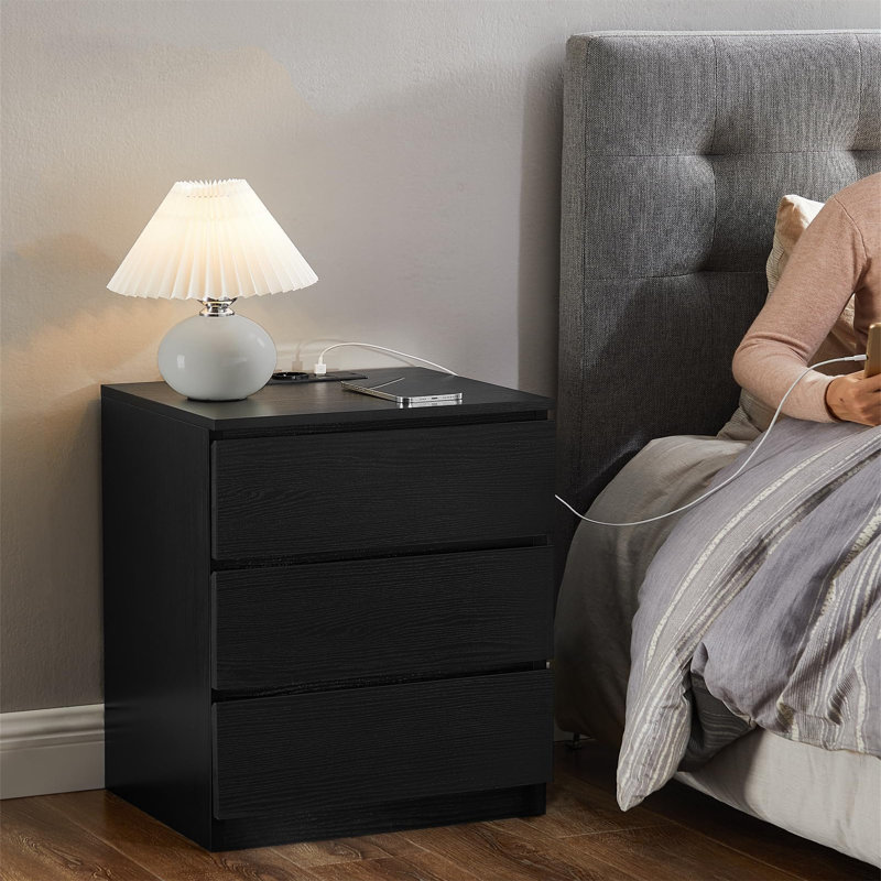 40cm W Manufactured Wood Bedside Table, Black