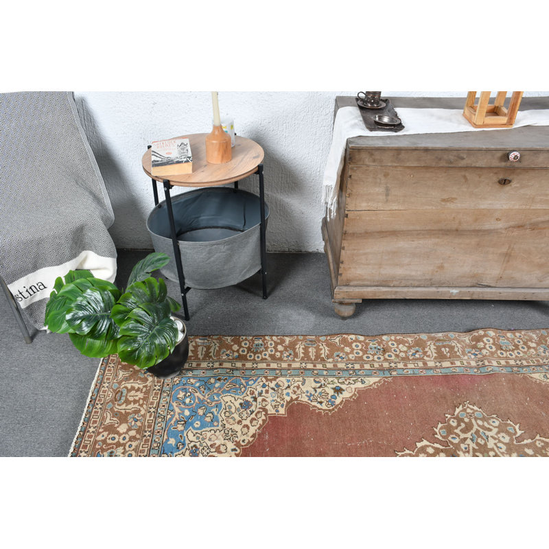 Grand tapis décoratif turc rétro avec un design kurde en bleu pour les espaces de salon - bleu / brun