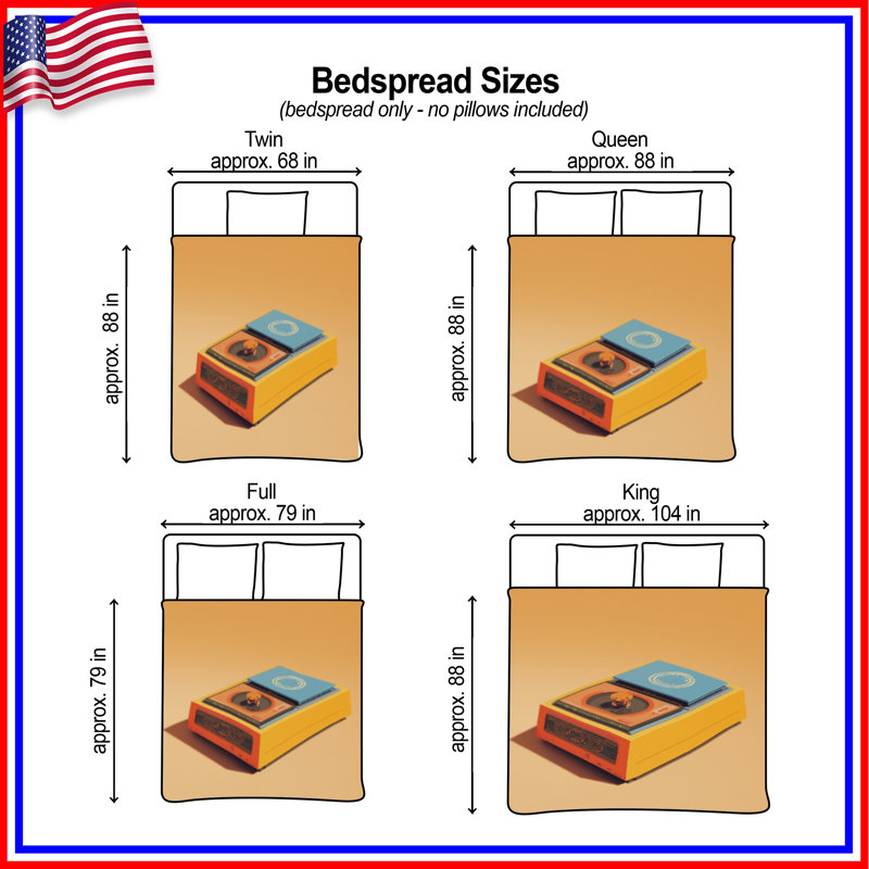 Retro Vinyl Player Quilted Bedspread All Sizes, King