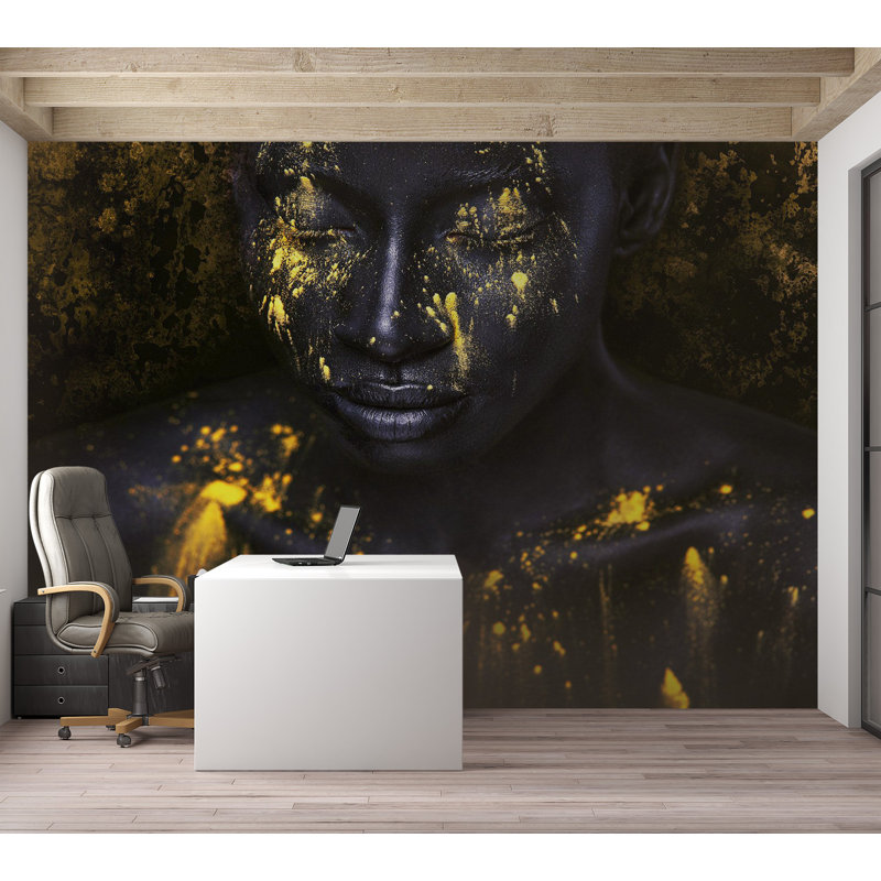 Murale abstraite pelez et collez - baignée d'or, L 173 po x L 124 po