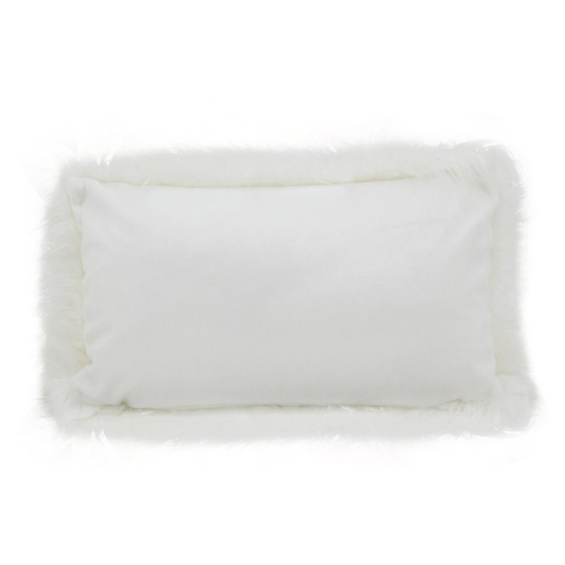 Faux Mongolian Collection Faux Fur Throw Pillow, Ivory, 12" H x 20" W