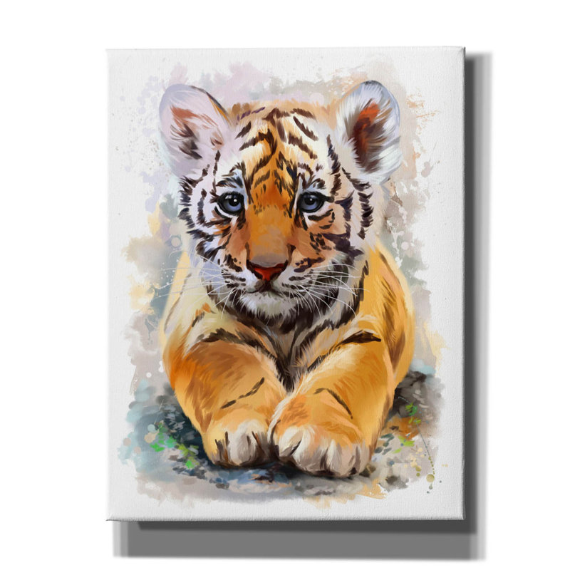 «Epic Graffiti» «A Tiger Cub Lies On A Rock» par Kajenna Art, art mural sur toile, 26 po x 34 po, H 34 po x l 26 po
