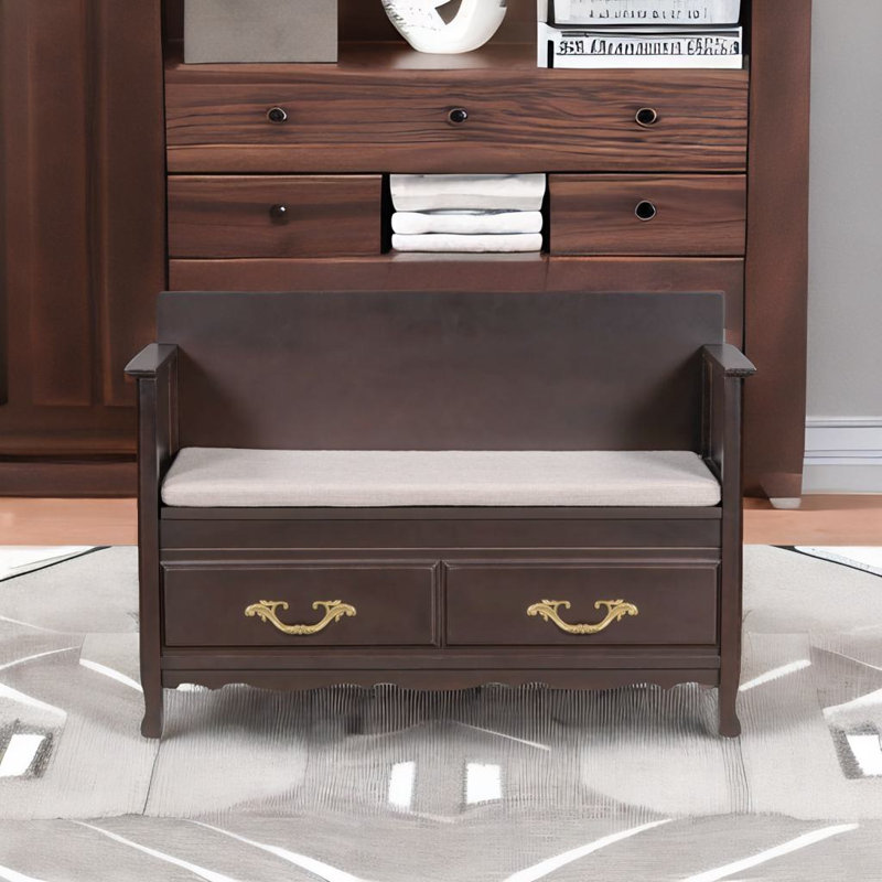 Shoe Bench With Removable Cushion, Espresso Wood