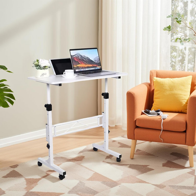 Bureau debout Moblie, table assise à hauteur ajustable, poste de travail à roulettes pour bureau personnel, blanc, Blanc