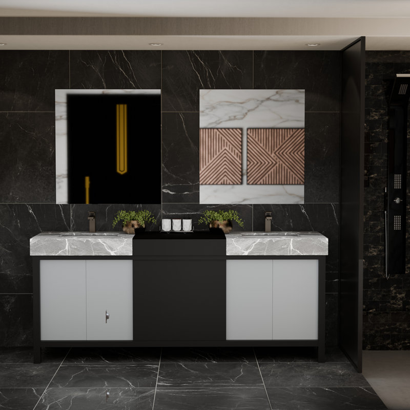 Armoire de salle de bain 80 po Lexora Zilara en noir et gris, avec comptoir et lavabo