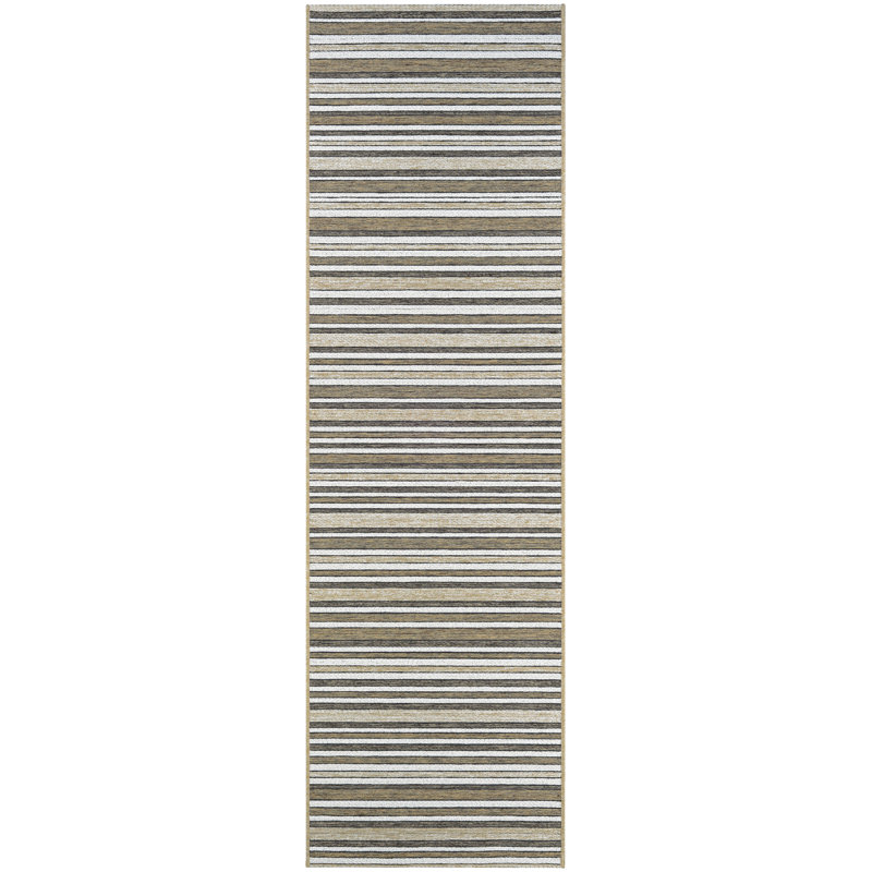 Ellenton Performance Striped Light Brown Indoor Outdoor Rug, Runner 2'3" x 11'9"