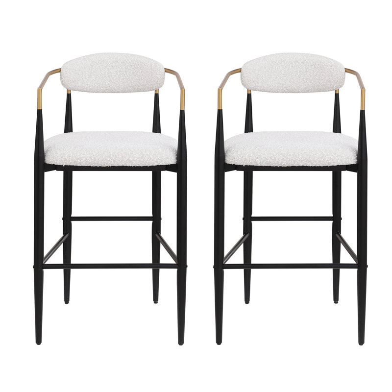 Ensemble de 2 tabourets de bar rembourrés avec dossier, siège en tissu beige pour îlot de cuisine, pieds en fer en métal, capacité de 260 lb | Idée de cadeau